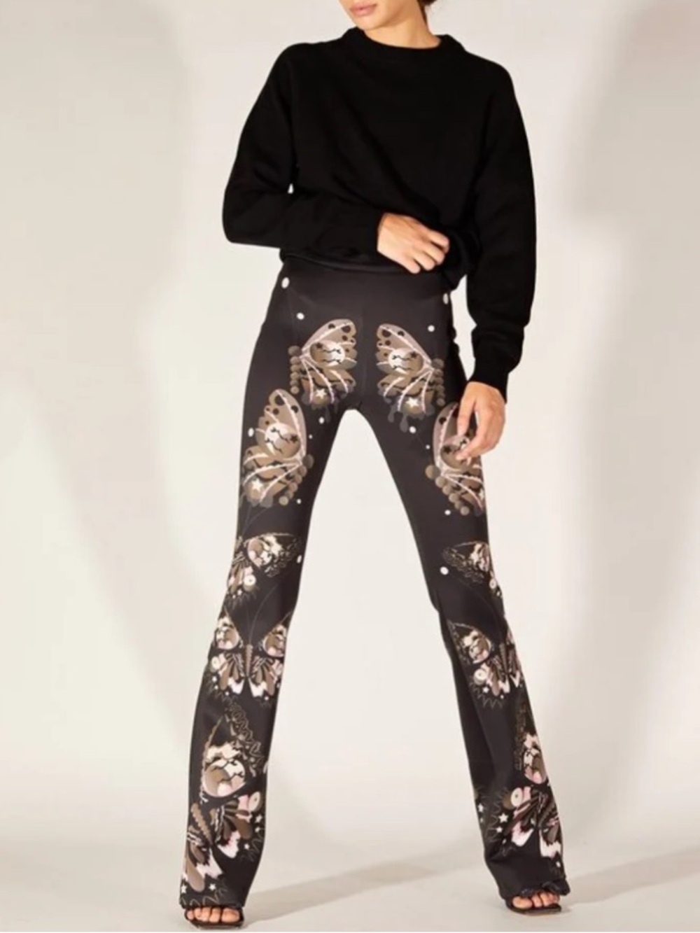 NWOT Cynthia Rowley Bonded Fit and Flare Neoprene Pants in Black Butterfly 4